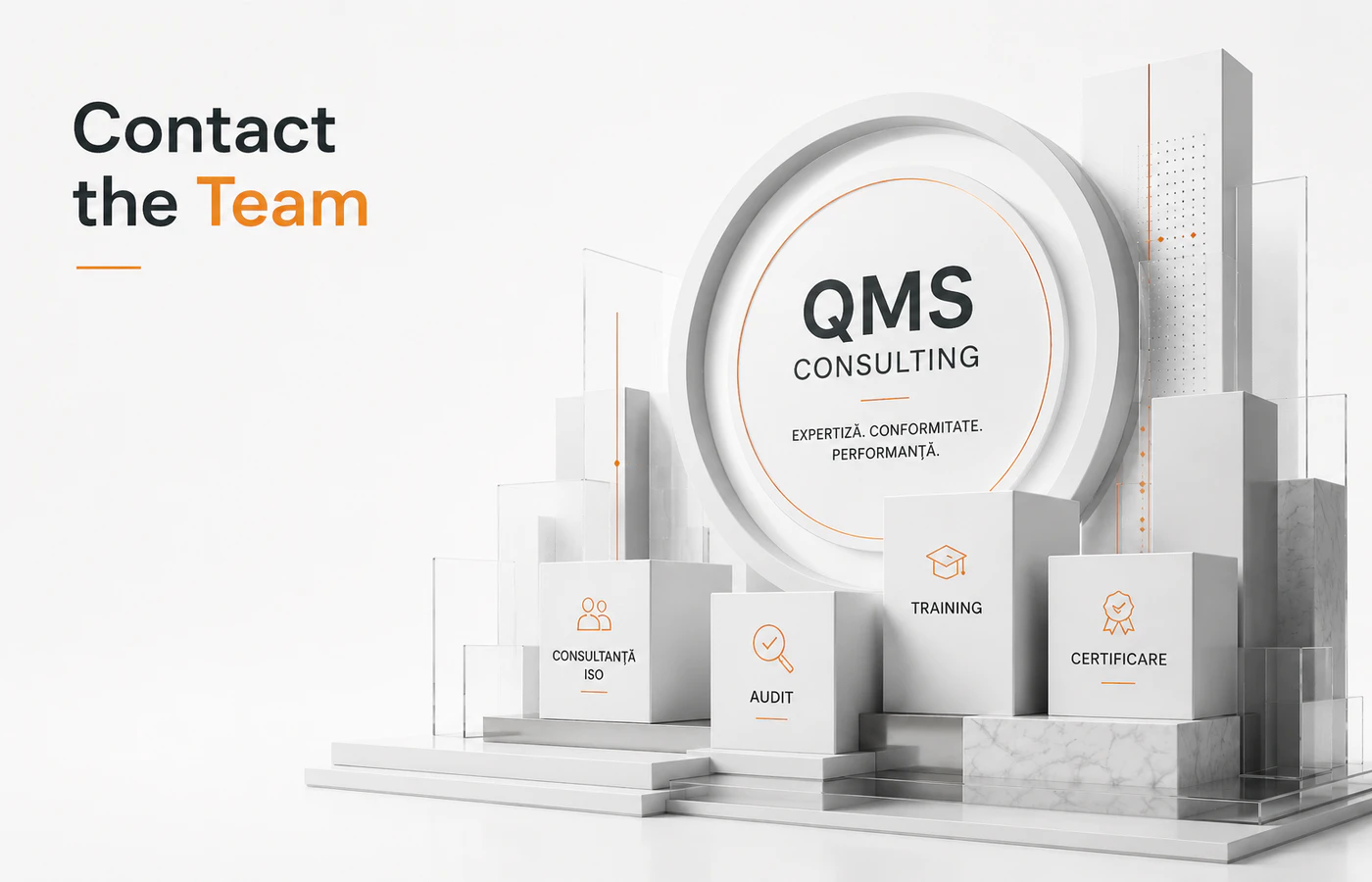 Contact QMS Consulting pentru consultanță ISO, audit intern, audit de furnizori, training auditori și pregătire pentru certificare, într-o rețea integrată de servicii și expertiză internațională.
